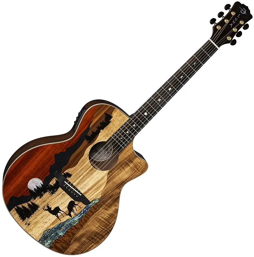 Luna Vista Deer Tropical Wood Deer motif on exotic marquetry elektroakustisk gitarr