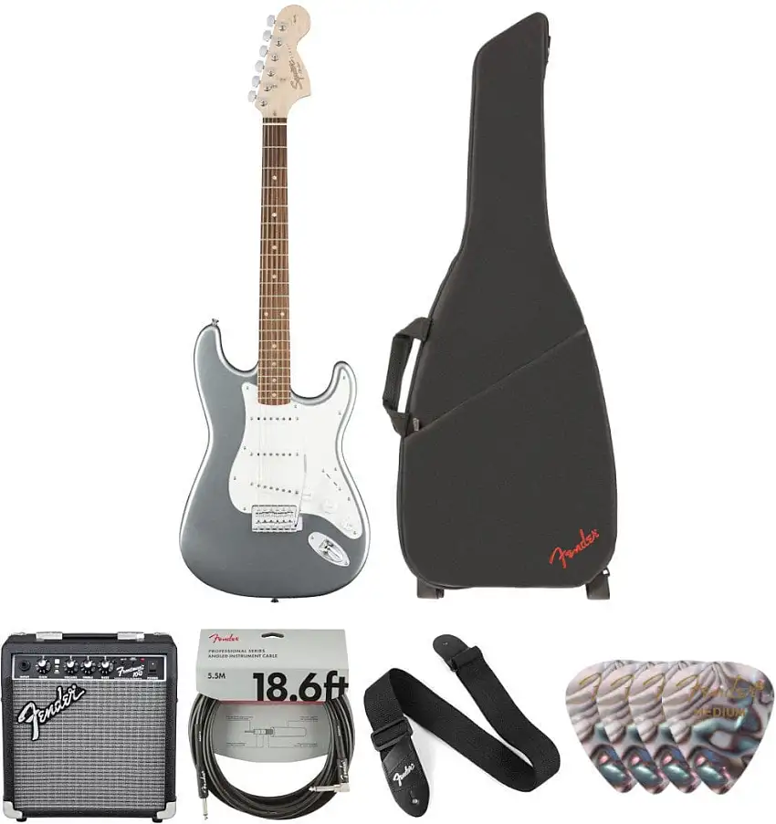 Fender Squier Affinity Series Stratocaster IL Slick Silver Deluxe SET Slick Silver Elektriska gitarrer
