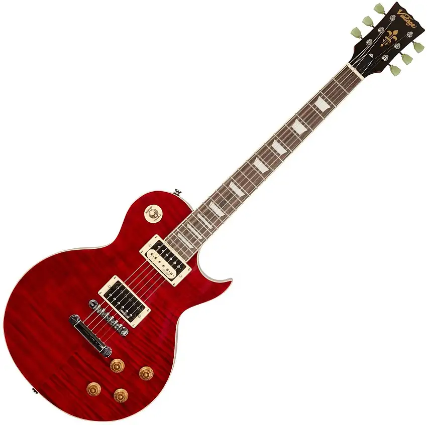 Vintage V100 Flamed Trans Wine Red Elektriska gitarrer