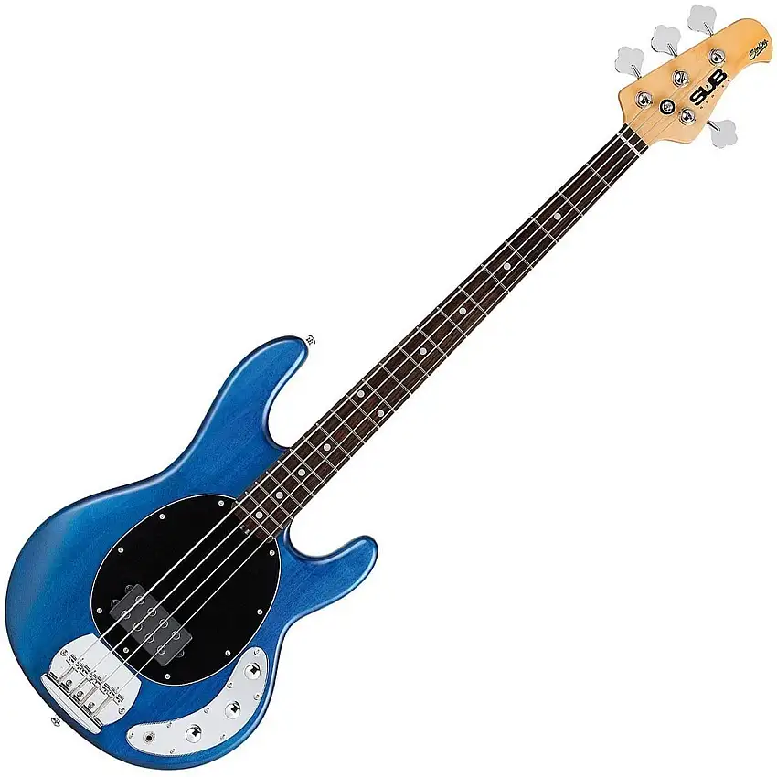 Sterling by MusicMan S.U.B. RAY4 Trans Blue Satin Rosewood 4-strängad basgitarr