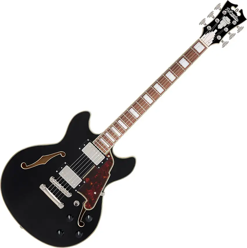 D'Angelico Premier Mini DC Solid Black Halvakustisk gitarr