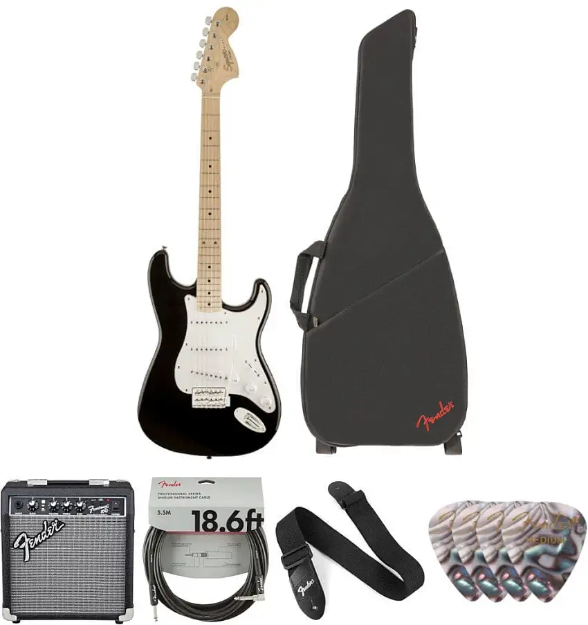 Fender Squier Affinity Series Stratocaster MN Black Deluxe SET Black Elektriska gitarrer