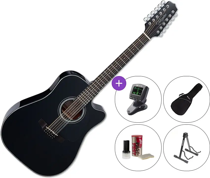 Takamine GD30CE-12BLK SET Black 12-strängad akustisk elgitarr