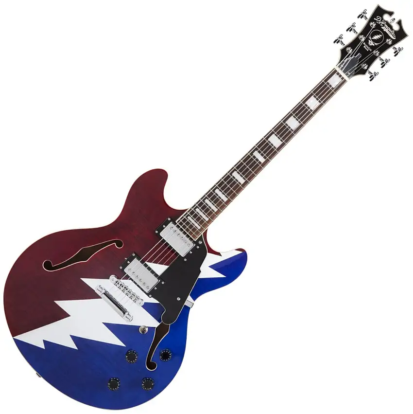 D'Angelico Premier Grateful Dead DC Red, White, Blue Halvakustisk gitarr