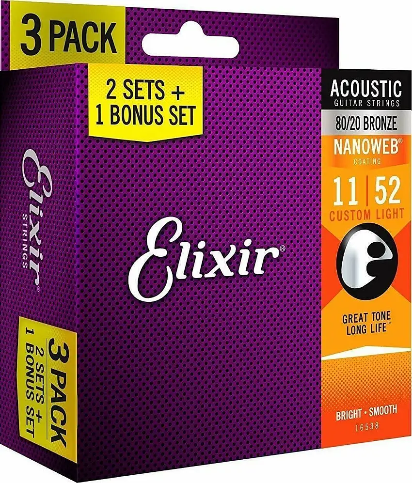 Elixir 16538 NANOWEB Coating Custom Light 11-52 3-PACK Gitarrsträngar