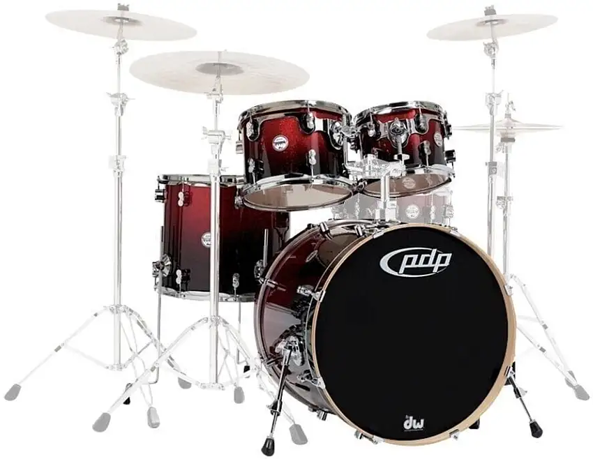 PDP by DW CM3 Concept Maple Shellset Red to Black Sparkle Trumset